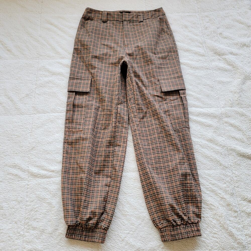 Urban Outfitters Brown Checkered Plaid Cargo Jogger Pants - Picture 2 of 5